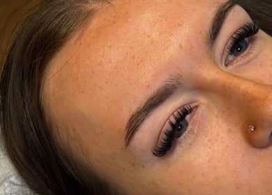 Close-up of expertly applied eyelash extensions at Beauty By Meg, Bridlington, England, GB.