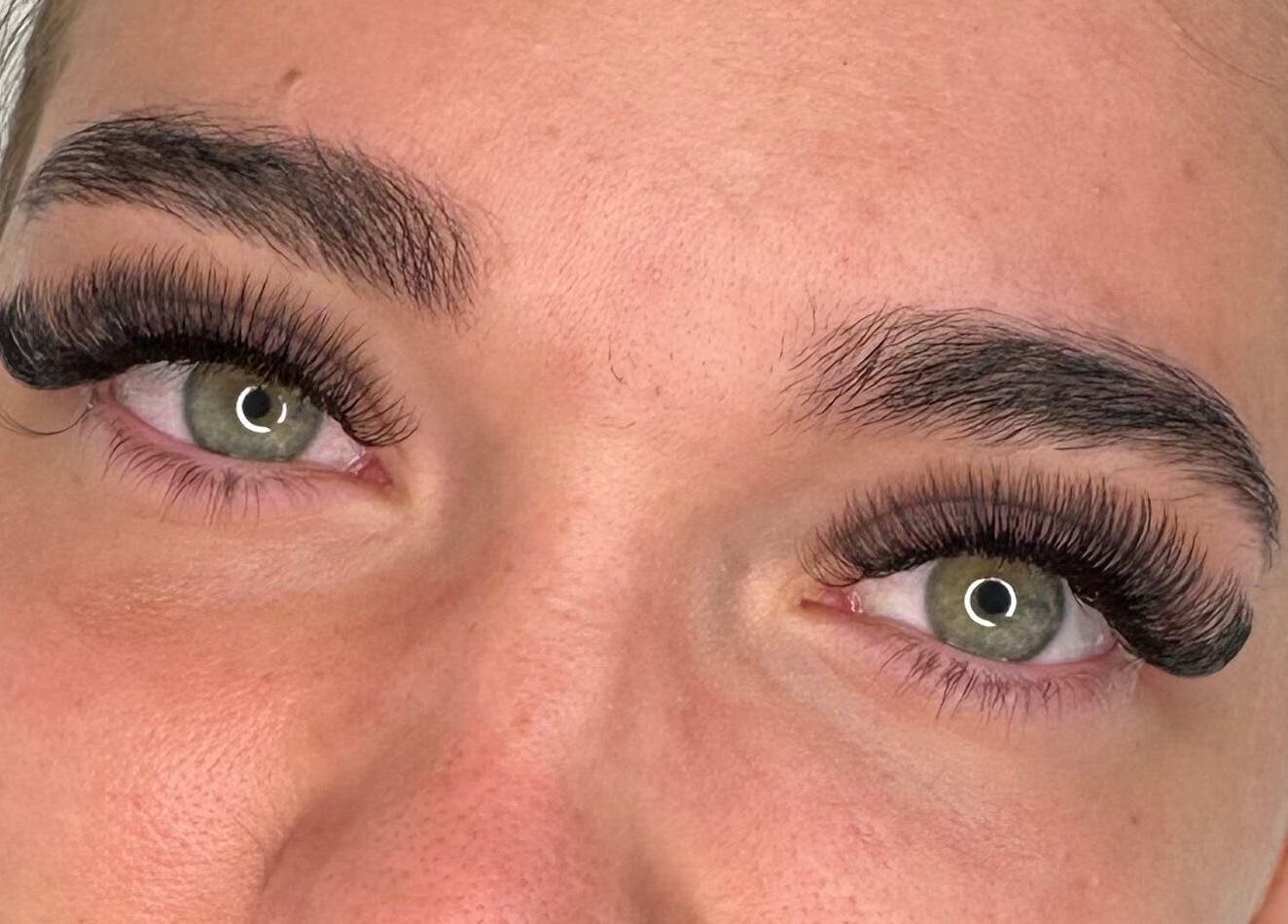 Close-up of expertly applied eyelashes at Lashes by Olivia Niamh, Dartford, England, GB.