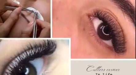 Detailed eyelash extension process at Cutters Corner, Foley, Alabama, US.