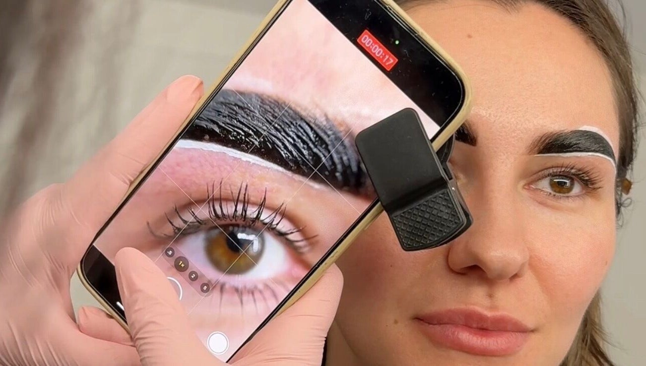 Detailed brow treatment in progress at Brows by Mel, Watford, Watford, GB, captured on smartphone.