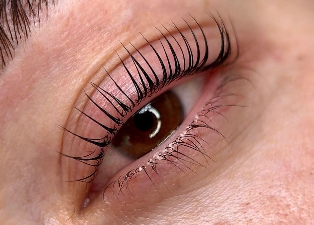 Close-up of expertly styled eyelashes at Brows by Mel, Watford, Watford, GB.