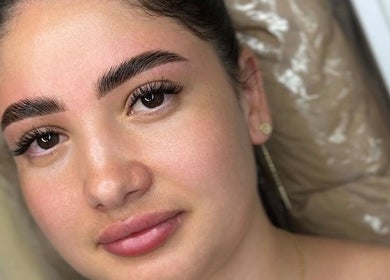 Close-up of expertly shaped brows at Brows by Mel x The Beauty Studio HQ, Watford, England, GB.