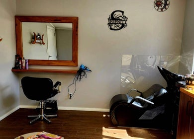 Cozy styling station at Serenity Hair Studio, Upper Hutt, Wellington, NZ showcasing elegant decor.