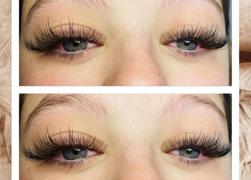 Close-up of expertly applied eyelash extensions at The Lash Lounge, Wyoming, Ontario, CA.