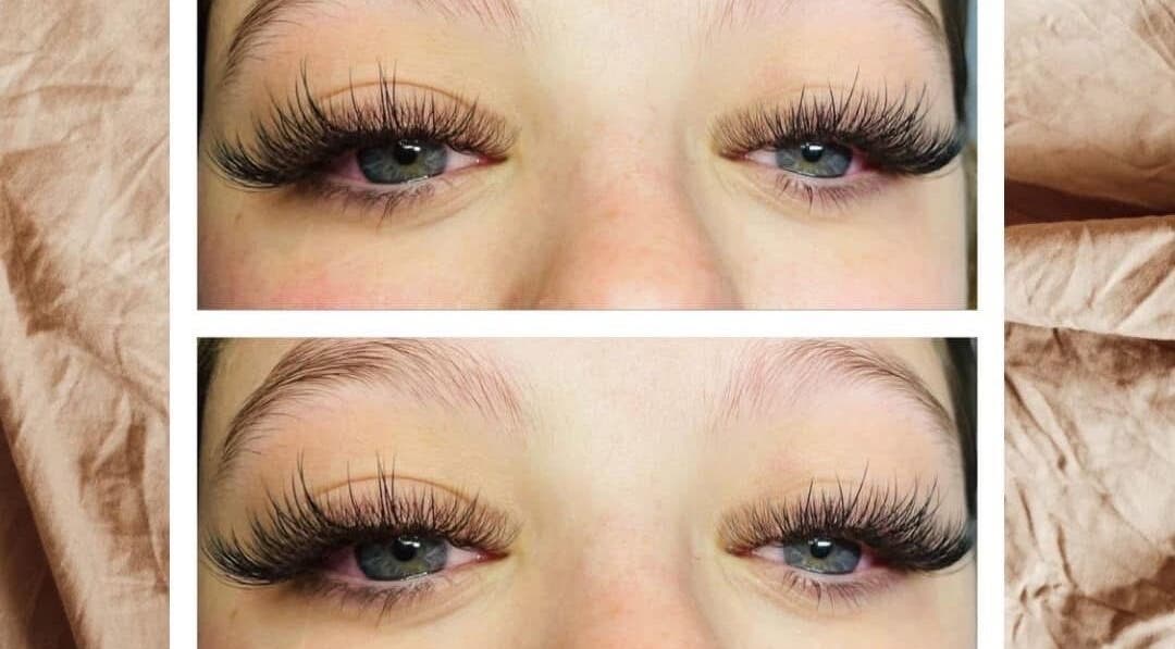 Close-up of expertly applied eyelash extensions at The Lash Lounge, Wyoming, Ontario, CA.