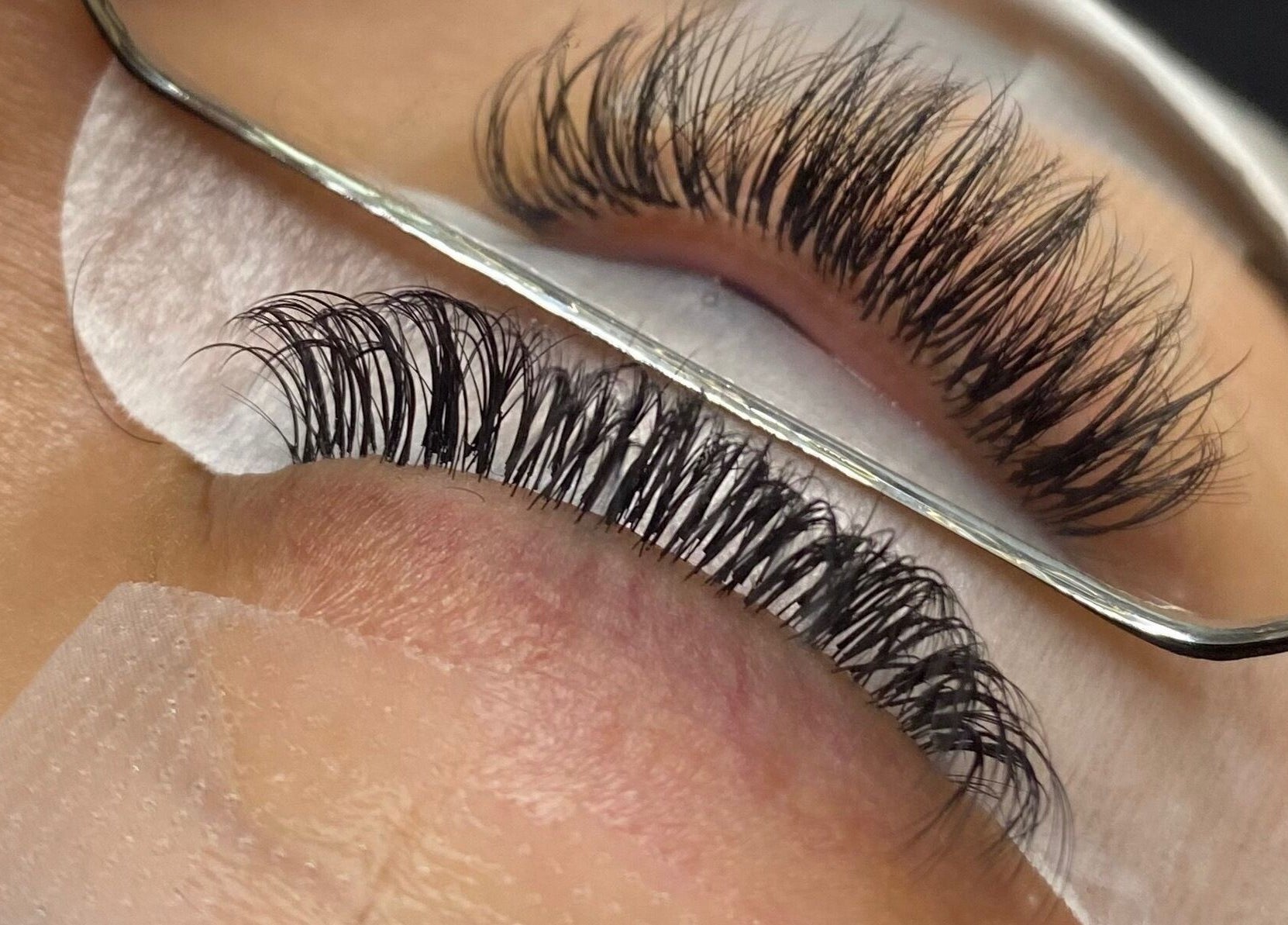 Close-up of expertly applied eyelash extensions at Lash Brow & Beauty Art, Melbourne, Victoria, AU.