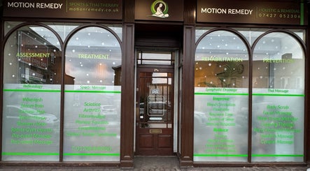 Front view of Motion Remedy, a beauty and wellness venue in Hornchurch, England, GB, showcasing treatment options.