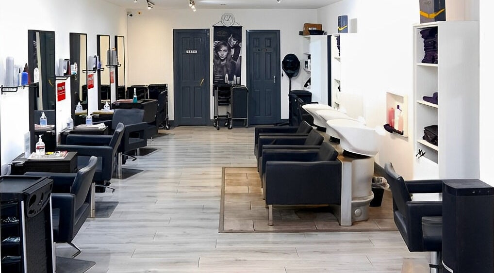 Interior of Sophie Li Hair Design in Dublin, County Dublin, IE, featuring modern salon chairs and sleek decor.