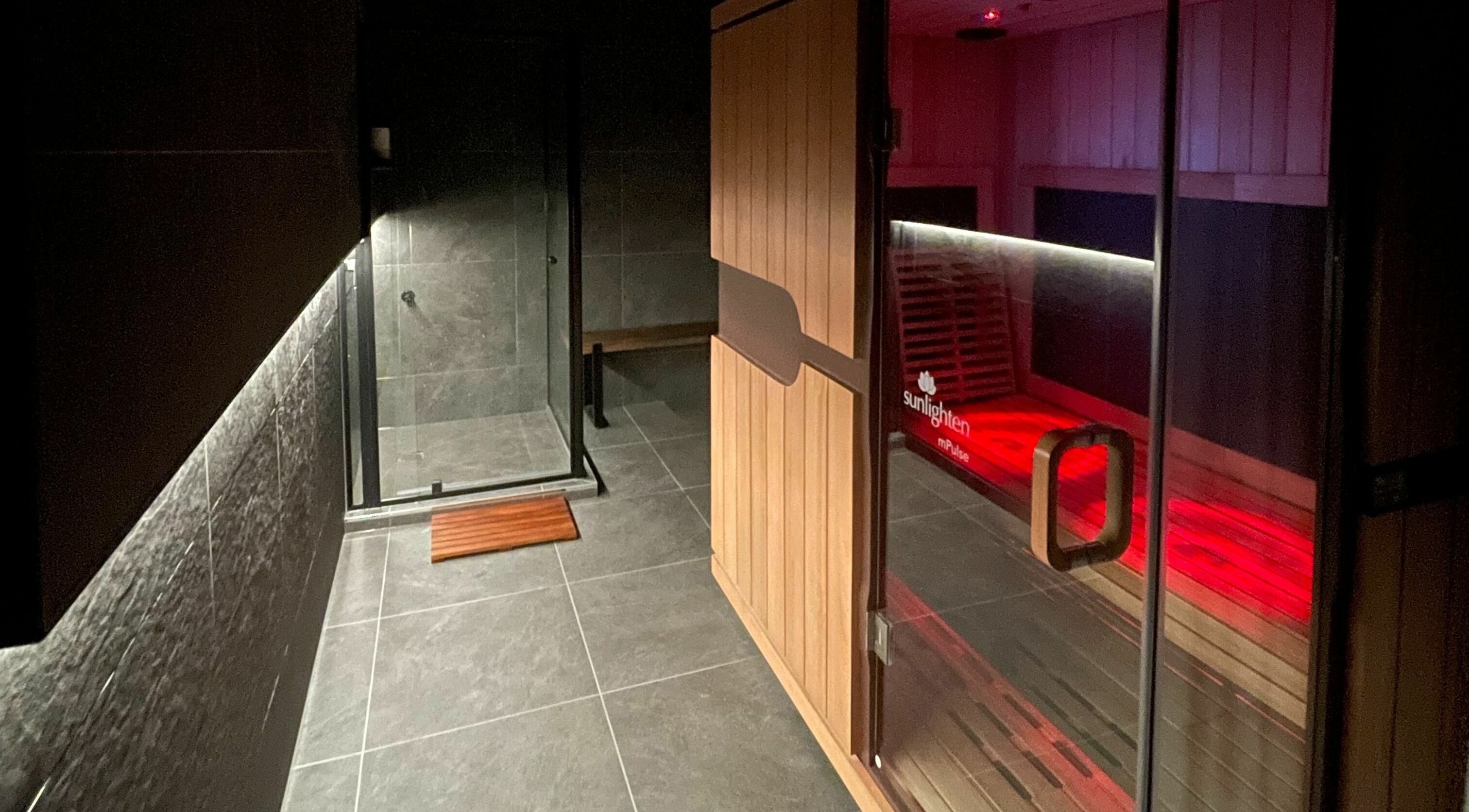 Modern sauna room at Cure HQ Recovery, Niddrie, Victoria, AU, offering tranquil relaxation.