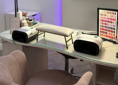 Nail care setup at By Orla Nails & Beauty in Boyle, County Roscommon, IE featuring tools and color options.
