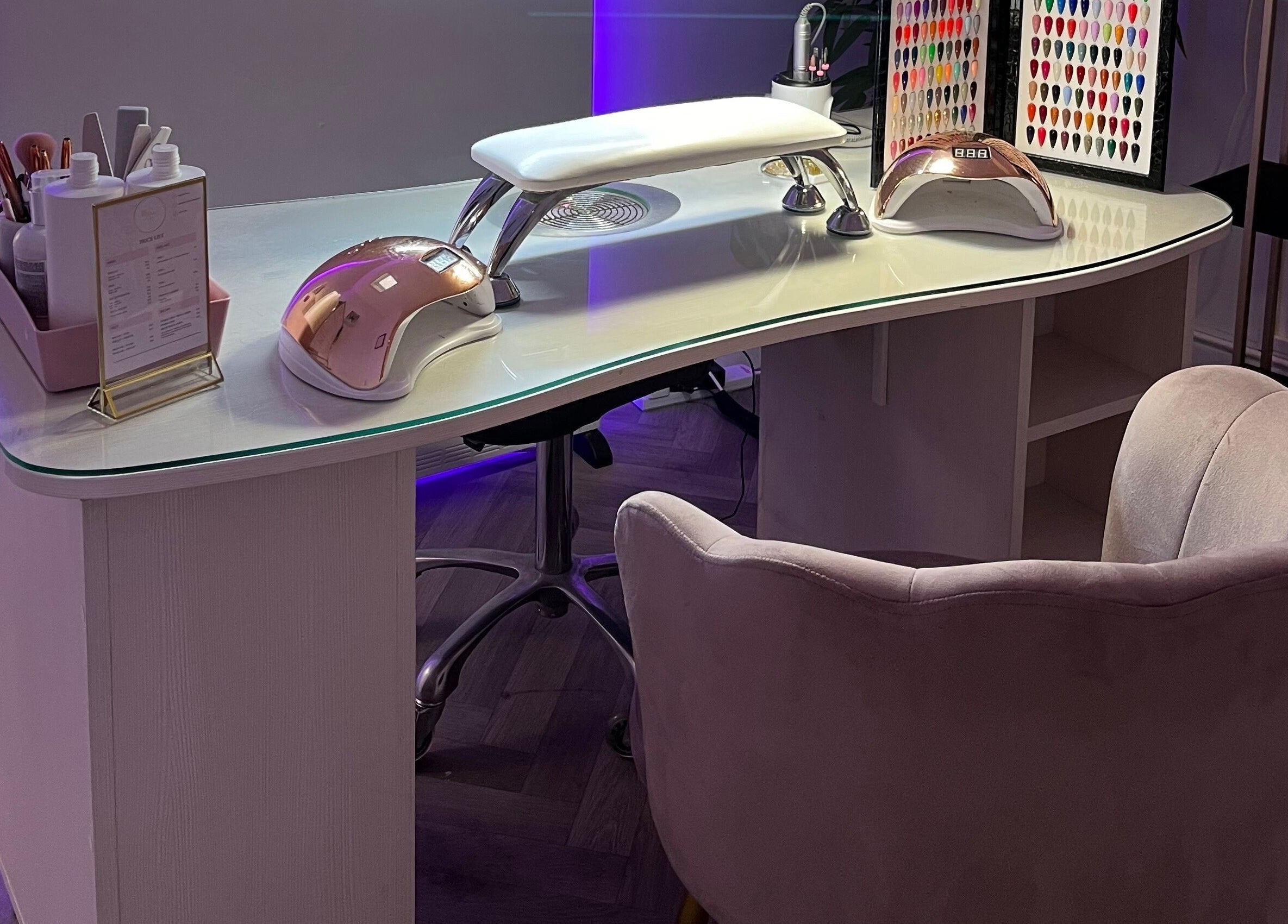 Modern nail station at By Orla Nails & Beauty in Boyle, County Roscommon, IE, featuring a sleek setup.