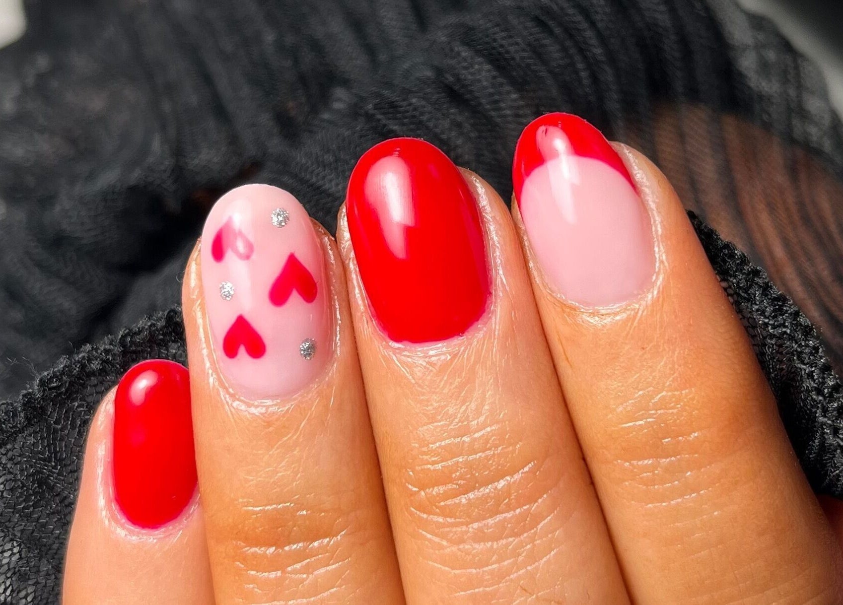 Red and pink heart design nails by By Orla Nails & Beauty, Boyle, County Roscommon, IE.