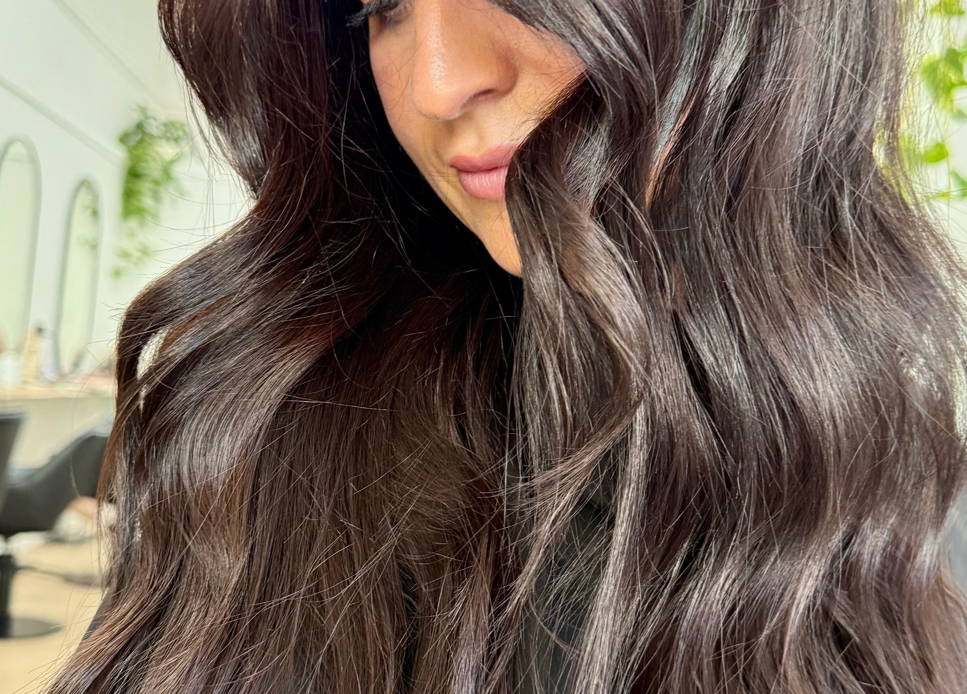 Flowing brunette hair styled at The Hair Sorority, Nerang, Queensland, AU.