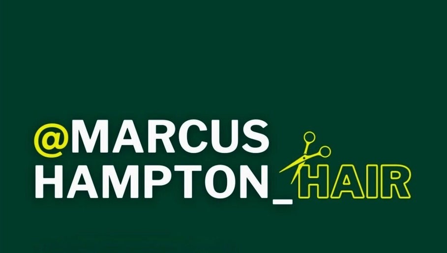 Marcushampton_hair logo displayed prominently in Glasgow, Scotland, GB.