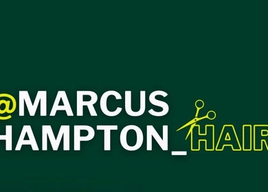 Marcushampton_hair logo displayed prominently in Glasgow, Scotland, GB.
