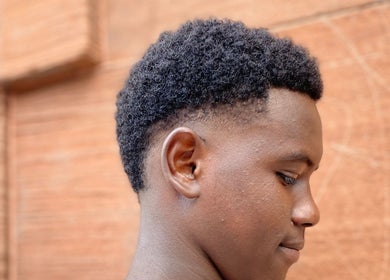 Close-up of a stylish fade haircut at Marcushampton_hair in Glasgow, Scotland, GB.