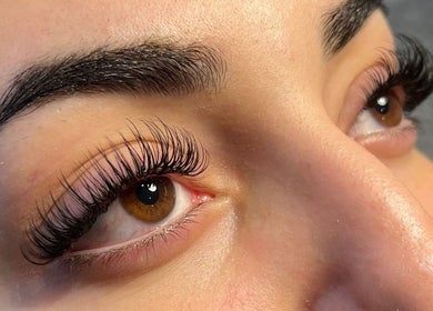 Close-up of eyelash extensions at Byana London, London, England, GB, showcasing detailed lash work.