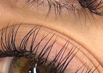 Close-up of elegant eyelash extensions at Byana London, enhancing beauty in London, England, GB.