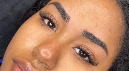 Close-up of expertly groomed eyebrows and eyelashes at Byana London, London, England, GB.