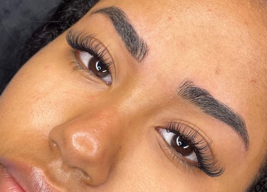 Close-up of expertly styled eyelashes at Byana London, Enfield, England, GB showcasing precise beauty artistry.