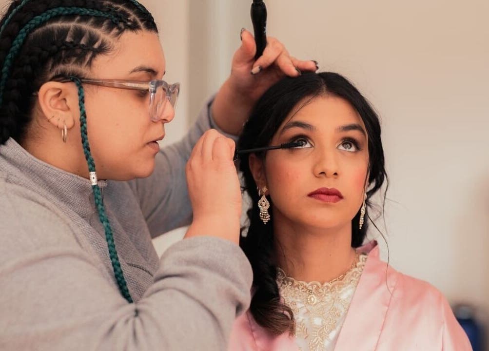 Makeup artist applying eyeliner at Makeup by Ameerah, Cape Town, Western Cape, ZA.