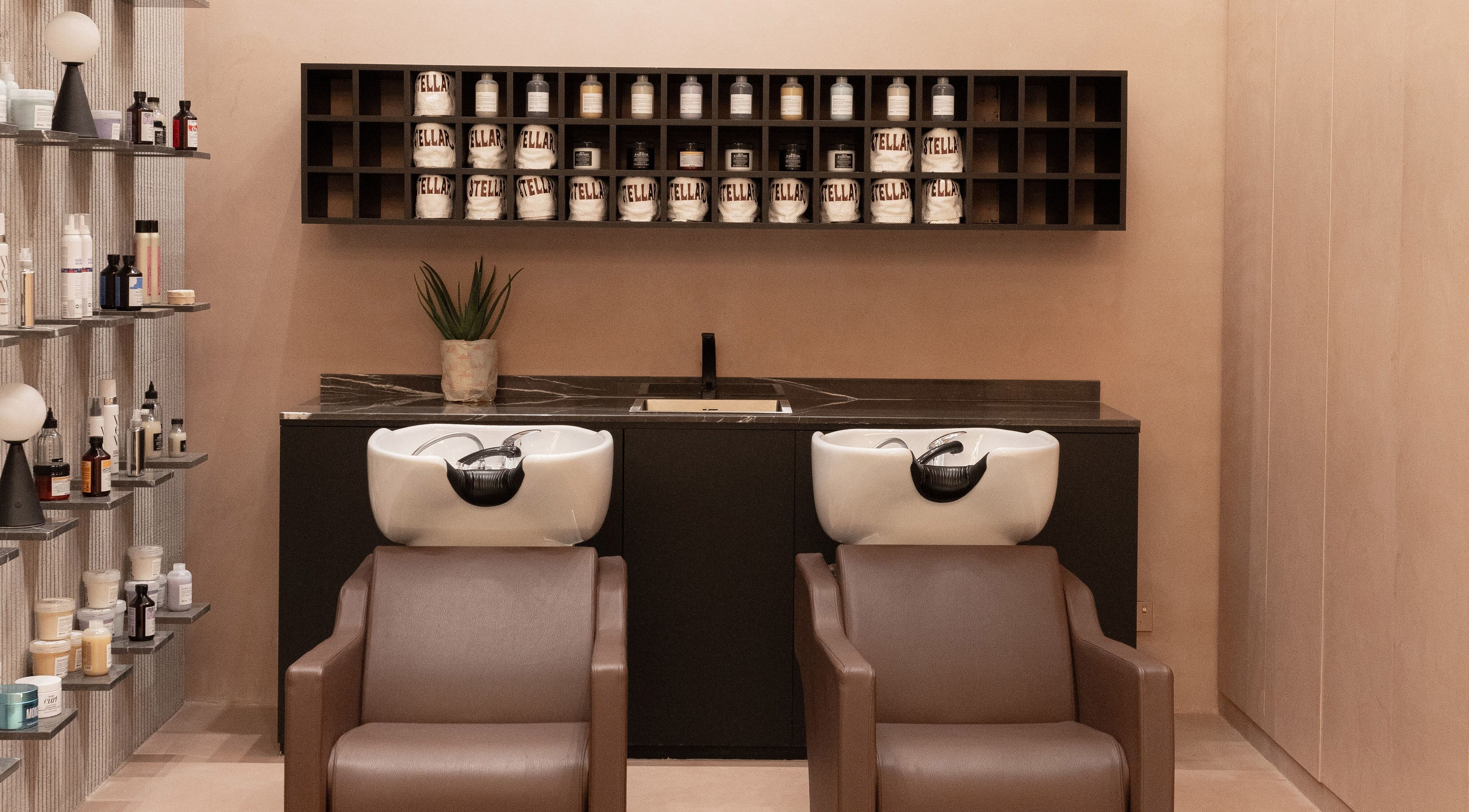 Stylish wash stations at Stellar Salon, Riyadh, Riyadh Province, SA, showcasing elegance and professionalism.