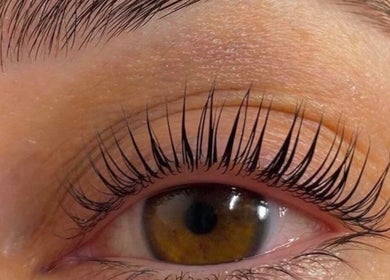 Close-up of enhanced lashes at Glamorous Nails & Lashes, Peterborough, England, GB.