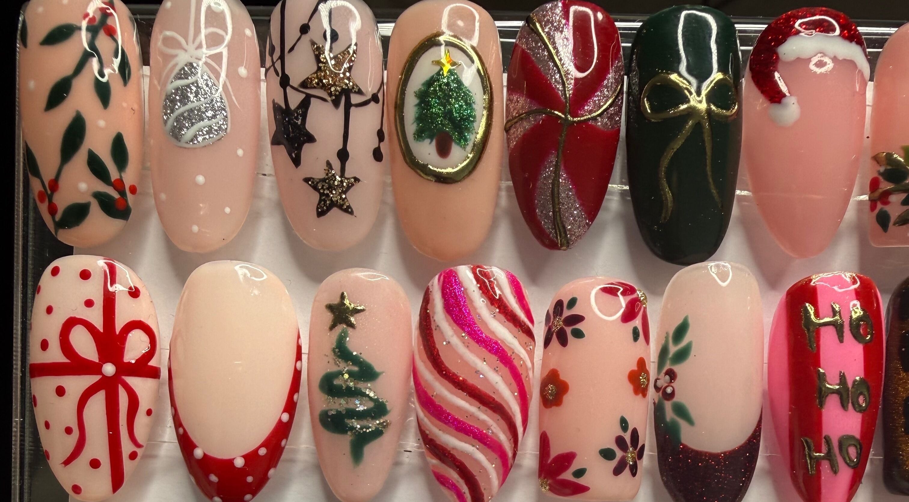 Holiday-themed nail art design at Glamorous Nails & Lashes in Peterborough, England, GB.