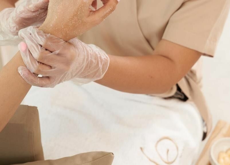 Exquisite hand exfoliation treatment at Glo Spa & Salon, Al Khobar, Eastern Province, SA.