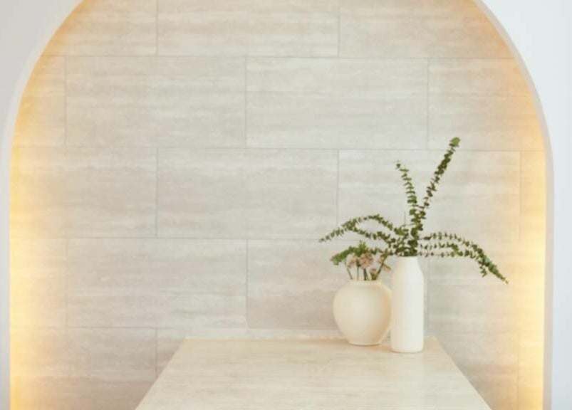 Minimalist vase setup in serene alcove at Glo Spa & Salon, Al Khobar, Eastern Province, SA.