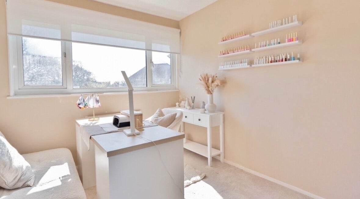 Cozy nail salon room at Beauty by Chelsea, Fareham, England, GB, with soft lighting and calming decor.