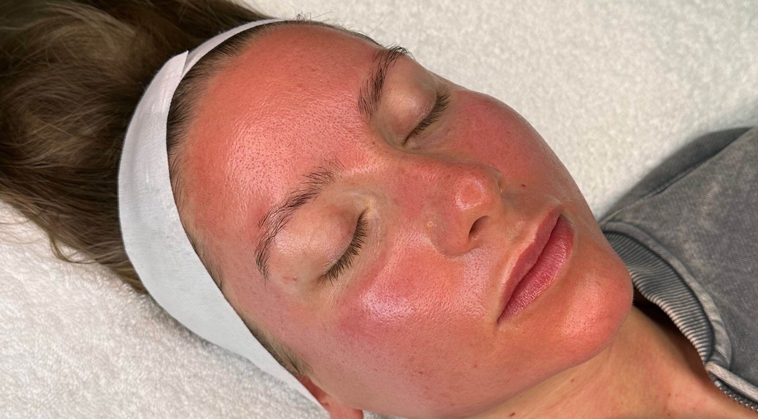 Relaxed client receiving a facial treatment at E.L Skin & Brows, Sheffield, England, GB.