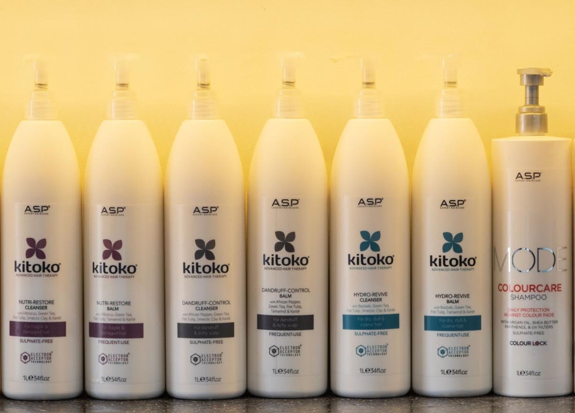 Kitoko products at Hideaway Hair Salon, Park Gate, England, GB, showcasing premium hair care lineup.