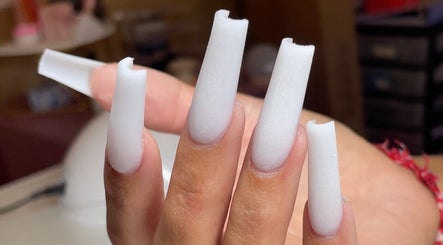 Stylish white acrylic nails by Christals Acrylix at Pretty High Maintenance Day Spa, Simpsonville, South Carolina, US.