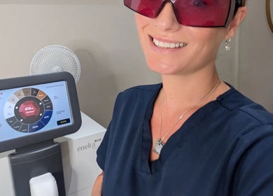 Expert using laser machine at Kerry Osborne Make Up & Beauty in Ellesmere Port, England, GB.