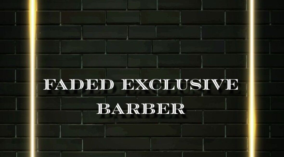 Faded (Exclusive Barber) logo on a stylish brick wall, located in Humble, Texas, US.