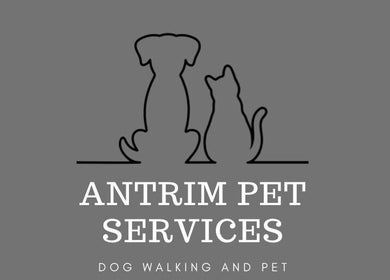 Logo for Antrim Pet Services in Antrim, Northern Ireland, GB, featuring a silhouetted dog and cat.