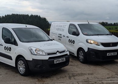 Antrim Pet Services vans ready for service in Antrim, Northern Ireland, GB.