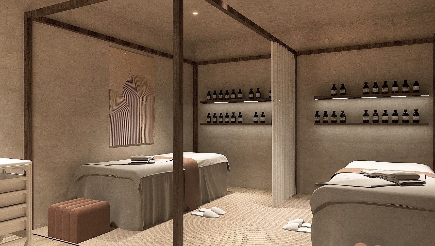 Relaxing massage room at HELA Skincare- Flushing in New York, New York, US with elegant decor and soothing ambiance.