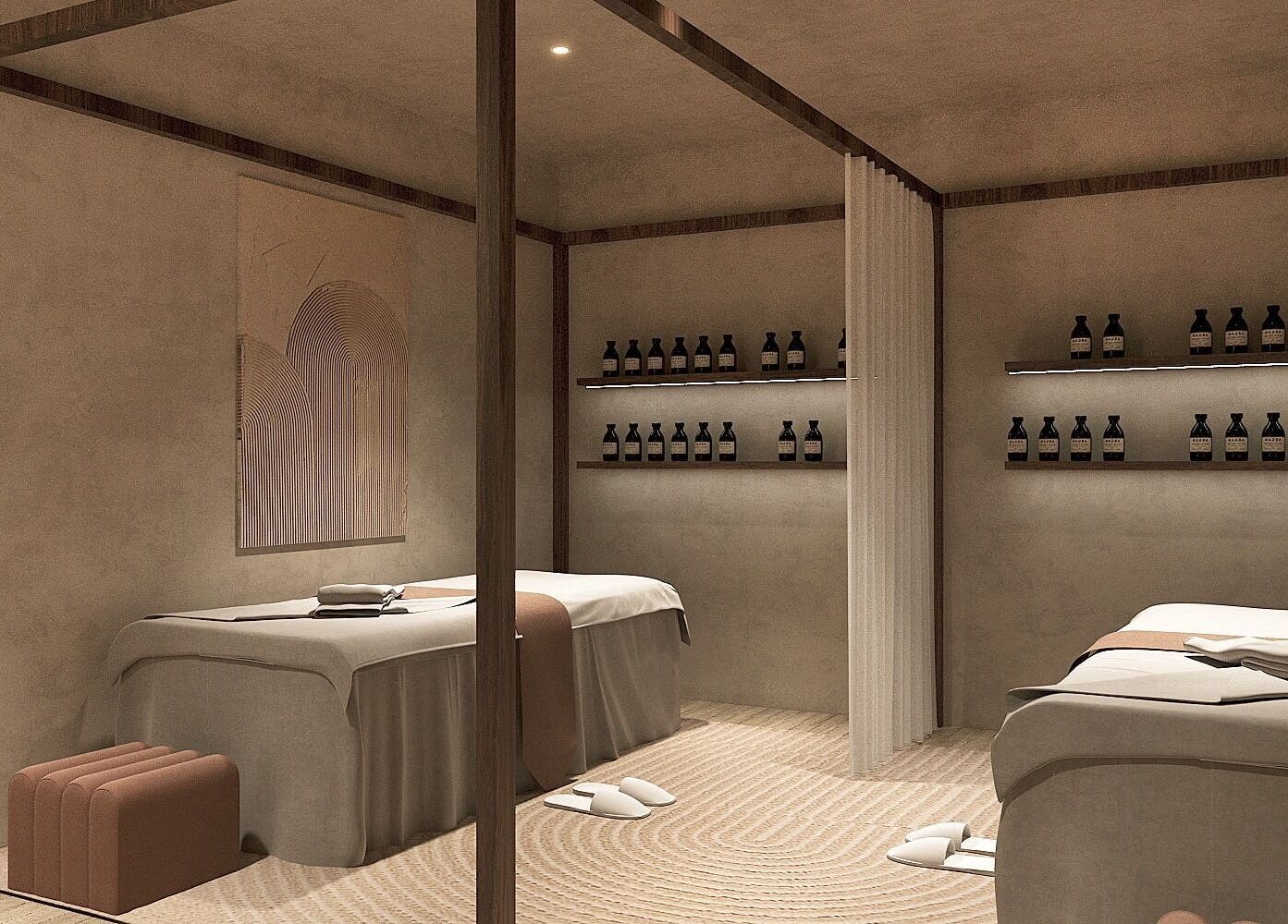 Relaxing massage room at HELA Skincare- Flushing in New York, New York, US with elegant decor and soothing ambiance.