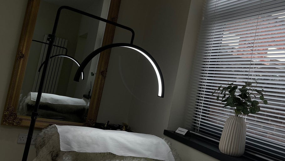 Elegant beauty room at By Brandon Hartley with mirror and greenery in Preston, England, GB.