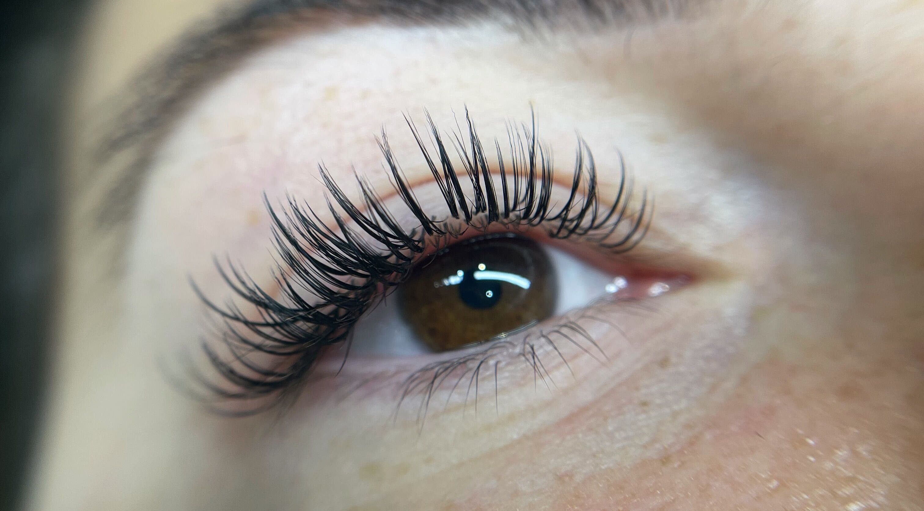 Close-up of lash extensions at By Brandon Hartley, Preston, England, GB. Expertly crafted for a natural look.