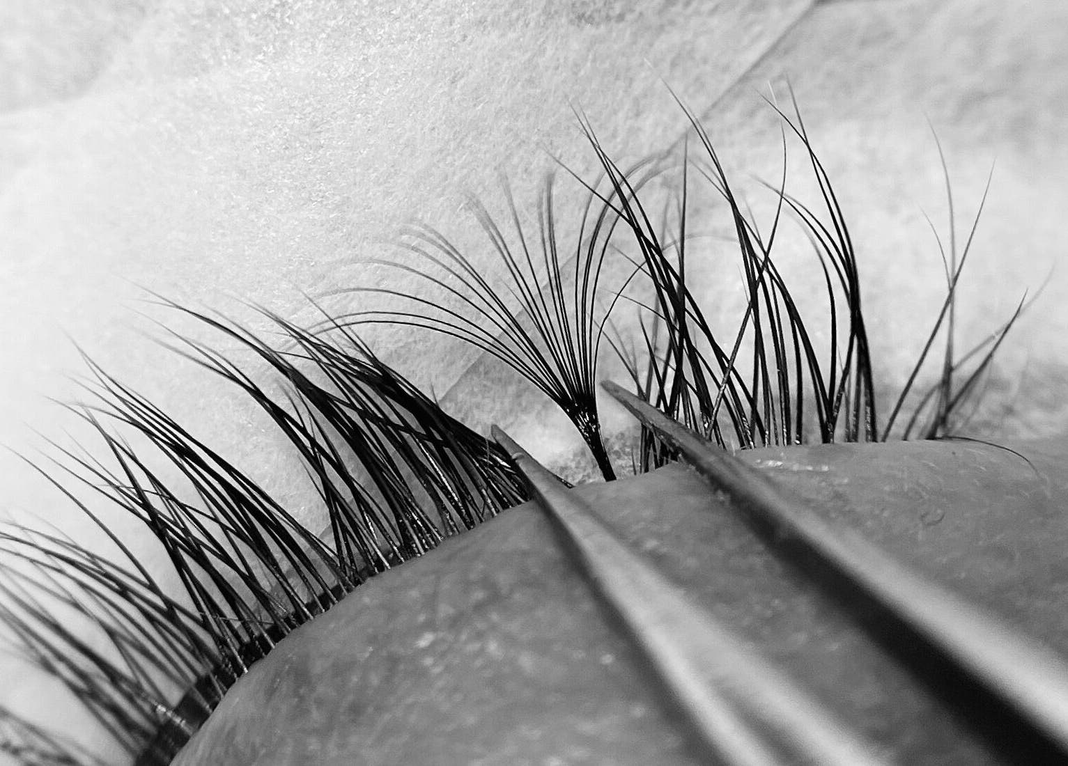 Close-up of eyelash extensions at By Brandon Hartley, Preston, England, GB.