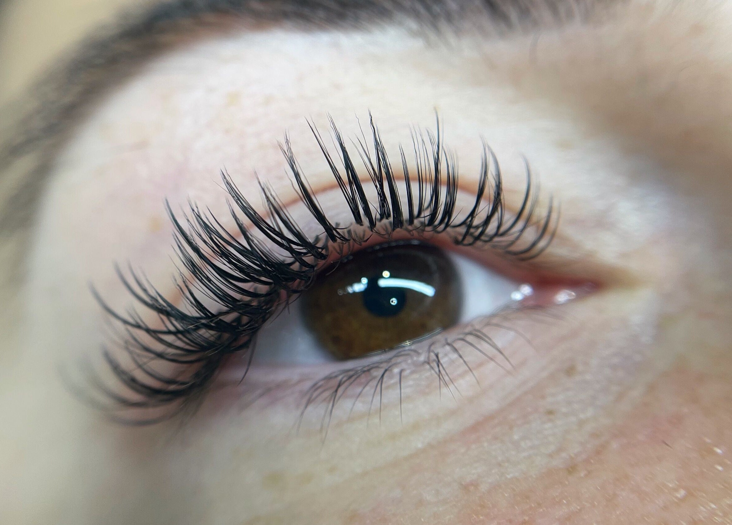 Close-up of eye with lush lashes, expertly done at By Brandon Hartley, Preston, England, GB.
