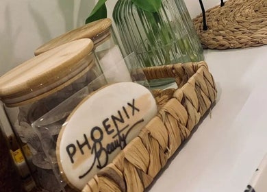 Phoenix Beauty jar display with natural materials in Maidstone, England, GB spa.