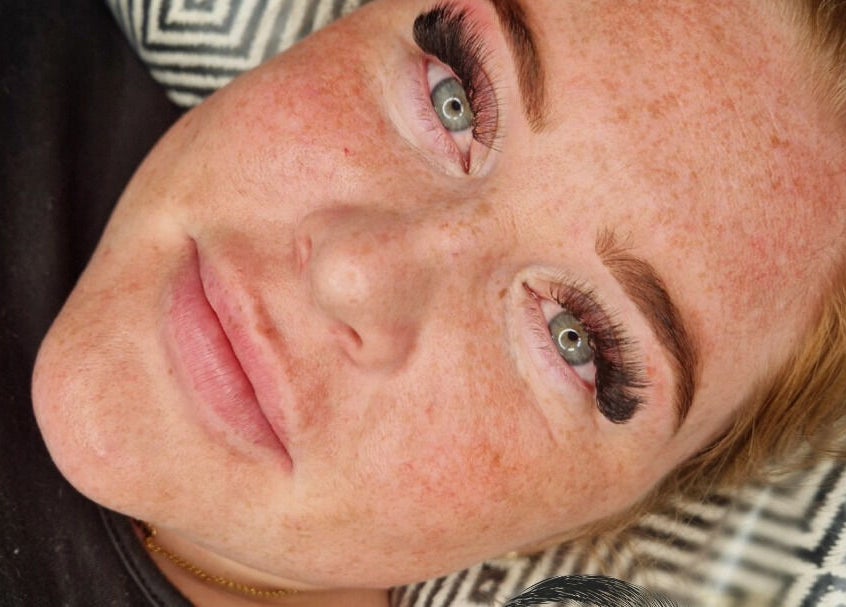 Close-up of enhanced lashes at Chloe Hammond Brow and Beauty Studio in Selsey, England, GB.