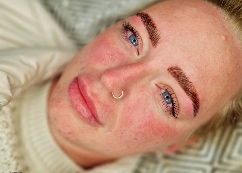 Close-up of freshly styled eyebrows at Chloe Hammond Brow and Beauty Studio, Selsey, England, GB.