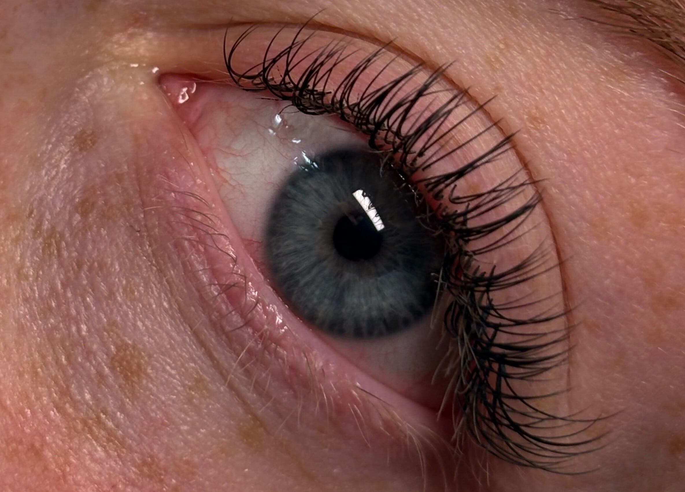 Close-up of enhanced lashes at Aesthetics by Amie, Calgary, Alberta, CA.