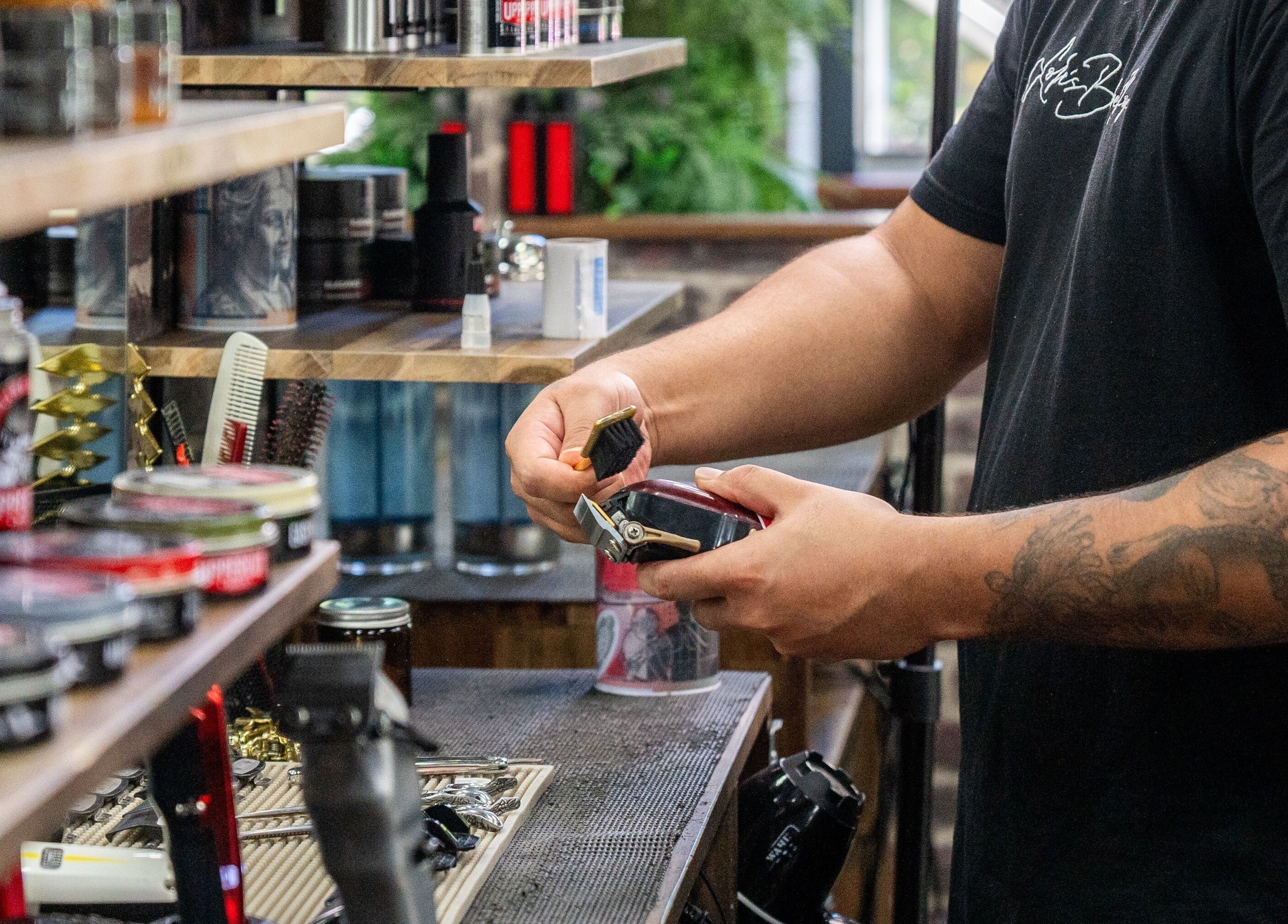 Inside Lole's Barber Shop - Ian Keilar Drive, Springfield Central, QLD, AU, showcasing barber tools and products.