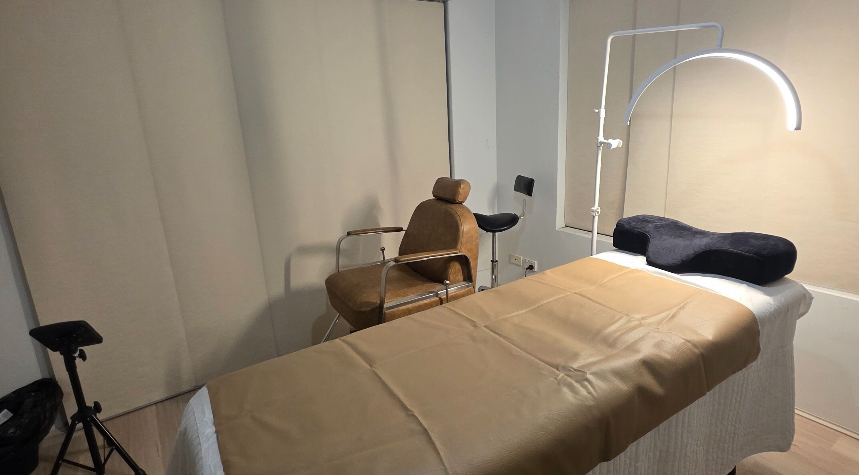 Serene treatment room at Doin Just Fine - Fine Line Tattoo in Bentley, Western Australia, AU.